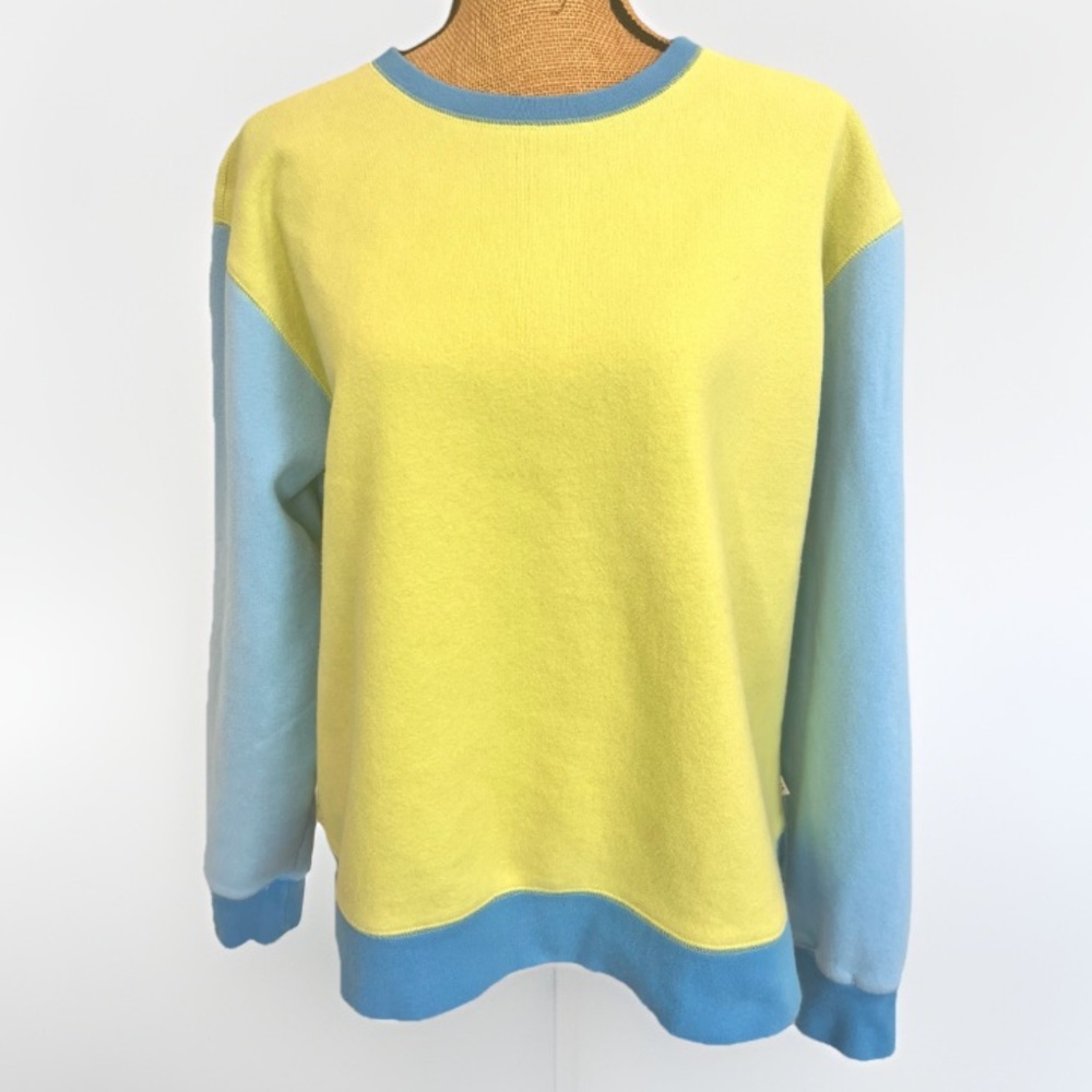 Field Gear Colorblock Fleece Sweatshirt Top Yellow Blue Size Large